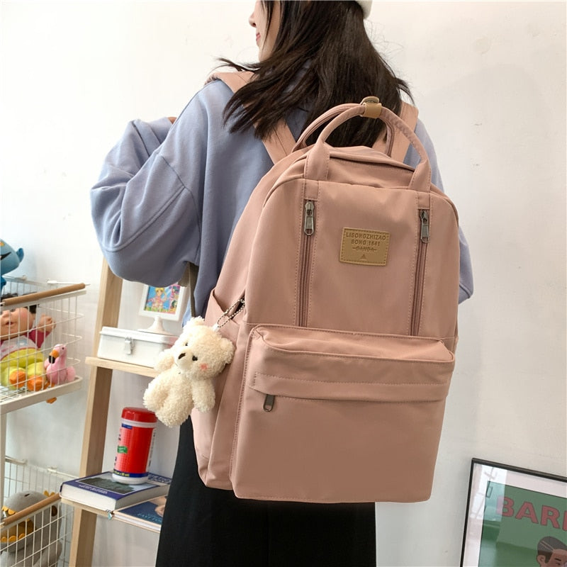 eybag Multifunction Double Zipper Women Backpack Teenager Girls Laptop Backpack Student Shoulder Bag Korean Style Schoolbag