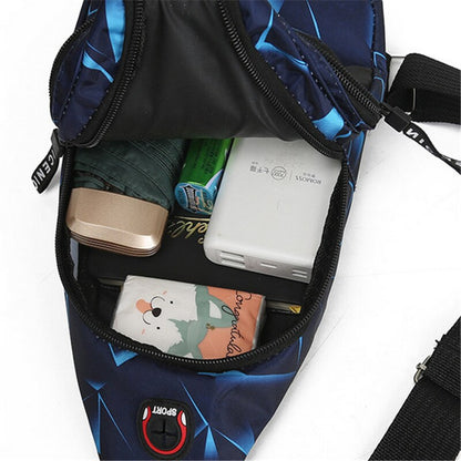 eybag Geometric Print Oxford Cloth Casual Crossbody Bags Husband Backpack Sports Travel Outdoor Light Lovers Chest Bags Shoulder Bags