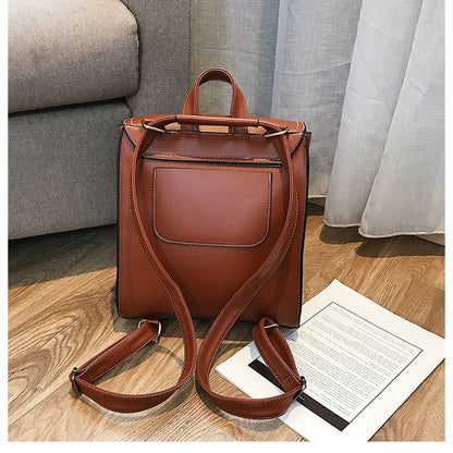 eybag Preppie style women Backpack Pu Leather Shoulder Bag multi-function Female Backpack Vintage School Bag for Girls Leisure Bag Sac