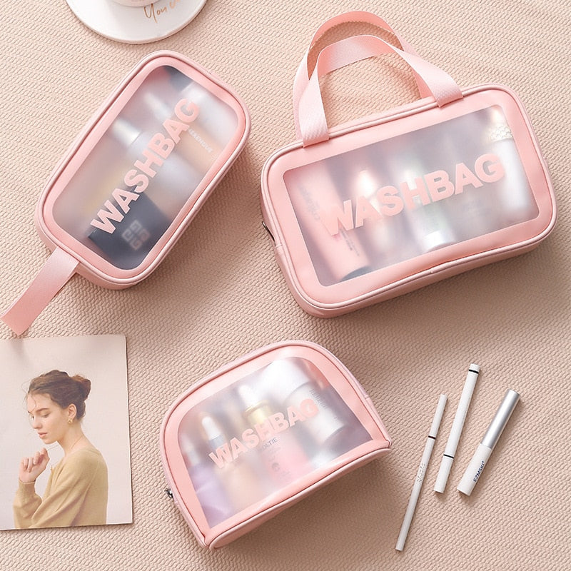 eybag Transparent PVC Women Cosmetic Bag Waterproof Travel Toiletries Storage Organize PU Make Up Bag Female Wash Bag Handbag