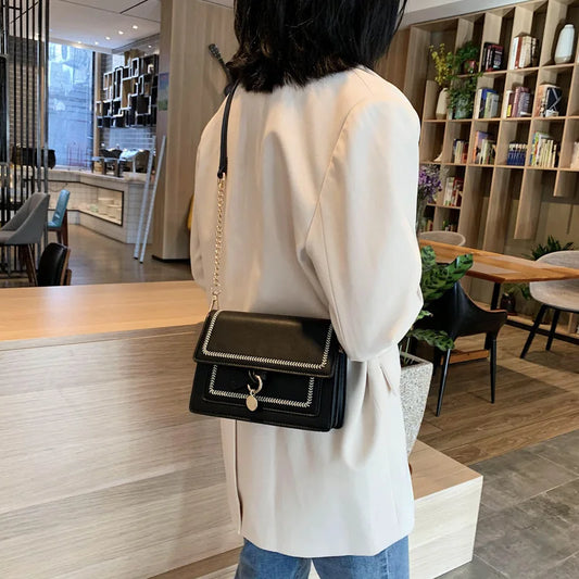 eybag New Winter Women Crossbody Bags Contrast Color PU Leather Shoulder Bag For Female Fashion Simple Hasp Handbag Messenger Bag