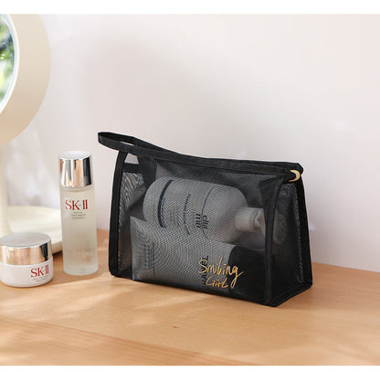 eybag 1Pc Black Mesh Women's Cosmetic Bag Transparent Travel Comsetics Brushes Organizer Case Small Large Toiletry Makeup Bag Kits Box