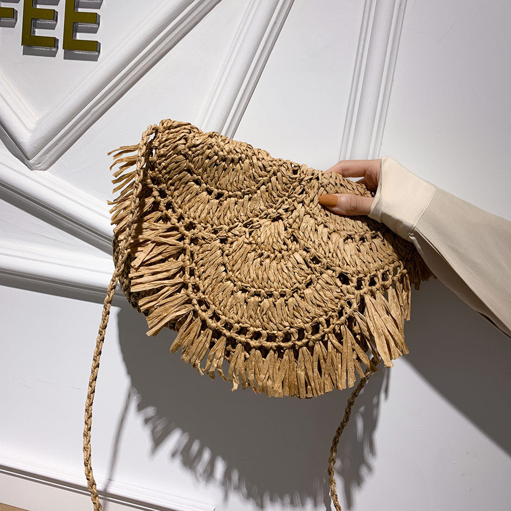 eybag Bohemian Hollow Tassel Rattan Women Shoulder Bags Wicker Woven Crossbody Bags Summer Beach Straw Bag Lady Clutches Female Purses