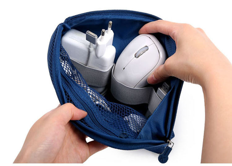 Lkblock Fashion Travel Zipper Cosmetic Bag Women Casual USB Data Cable Headset Earphone Solid Color Large Capacity Organizer Makeup Bags