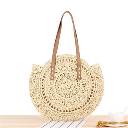 Lkblock Large Capacity Round Zipper Fashionable Straw Woven Bag Handmade Summer Beach Travel Holiday Women Bags