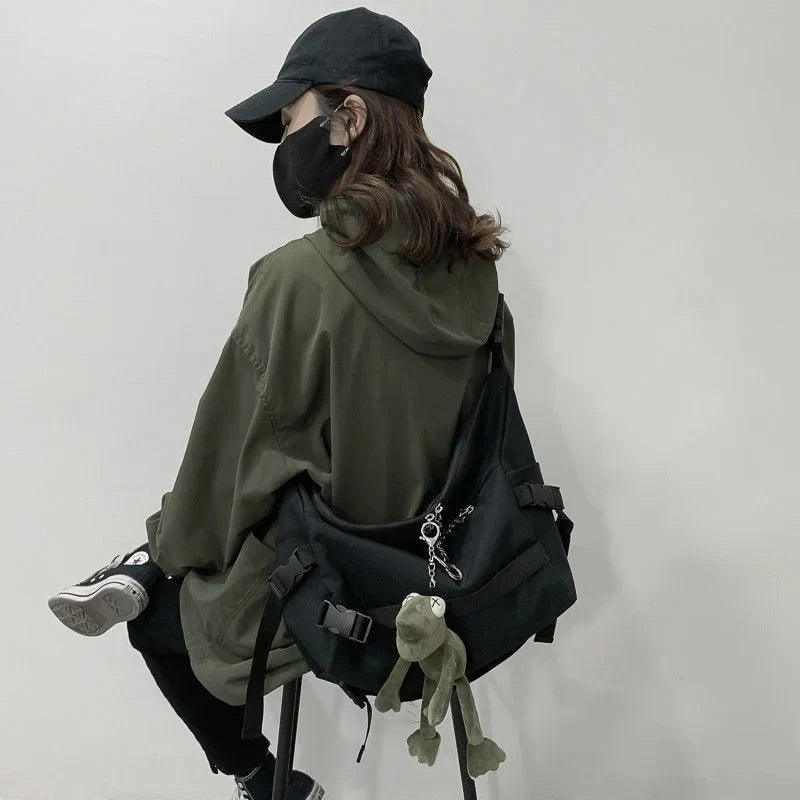 eybag Harajuku Techwear Canvas Sling Bag Gothic Crossbody Bags For Women Handbag Purses And Handbags Bolsas Feminina Shoulder Bag Frog