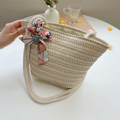 eybag Casual Straw Woven Handbags Women Summer Holiday Beach Bow Totes Top-Handle Bags Fashion Ladies Undearm Shoulder Bags