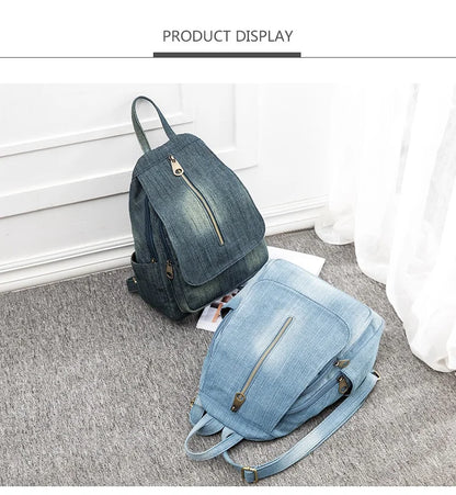 eybag Blue Denim Canvas Women Backpack Big Capacity High Quality female School Bag Casual Jeans Travel shoulder Bag Rucksack Mochila