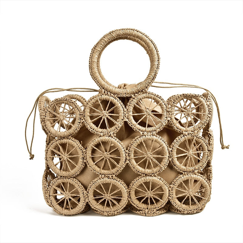 Lkblock Fashion Rattan Hollow Round Straw Bags Wicker Woven Women Handbags Summer Beach Shoulder Crossbody Bags Casual Lady Bali Purses