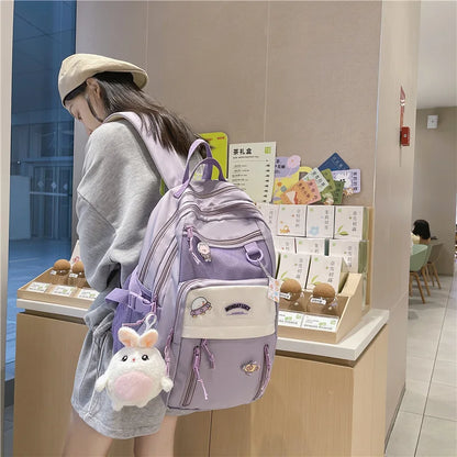 eybag Multi-pocket Solid Color Nylon Women Backpack College Style Large Capacity Travel Rucksack School Bags for Teenage Girl Boys