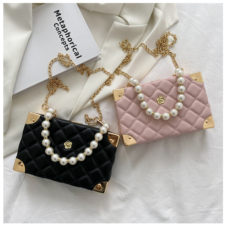 eybag Rhombus Lattice Shoulder Handbags for Women Luxury Leather Crossbody Bag Pearl Chain Tote Bag Ladies Solid Color Messenger Bags