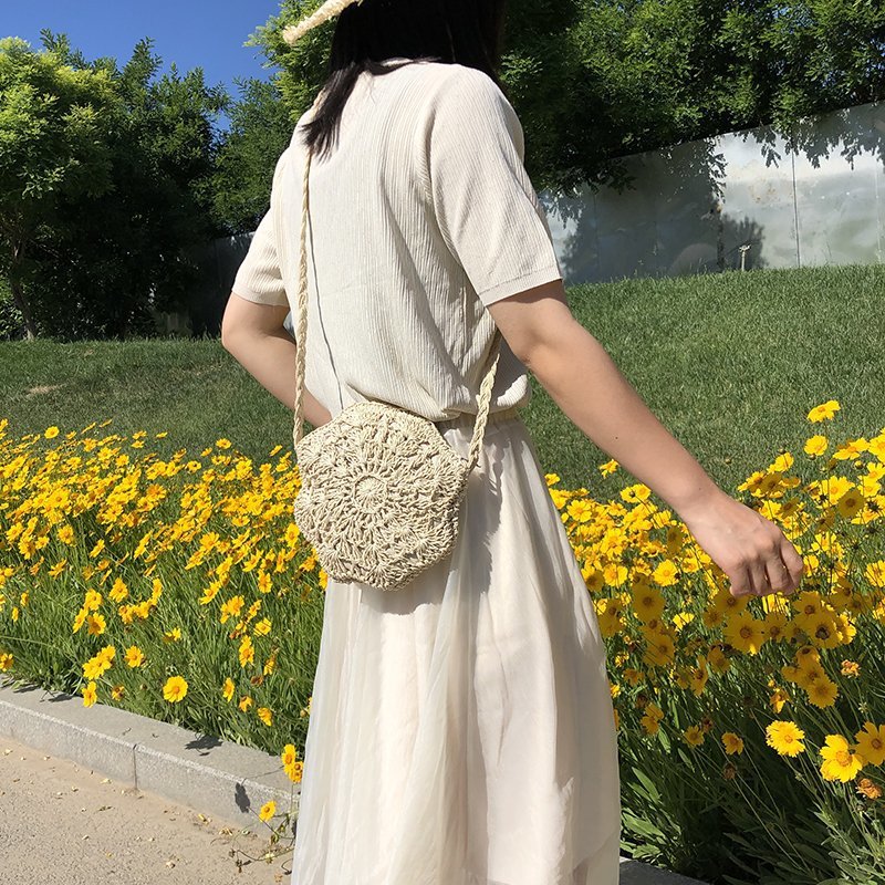 Lkblock New Half Round Straw Bags for Women Summer Beach Rattan Bag Handmade Woven Half Moon Crossbody Handbags Bohemia