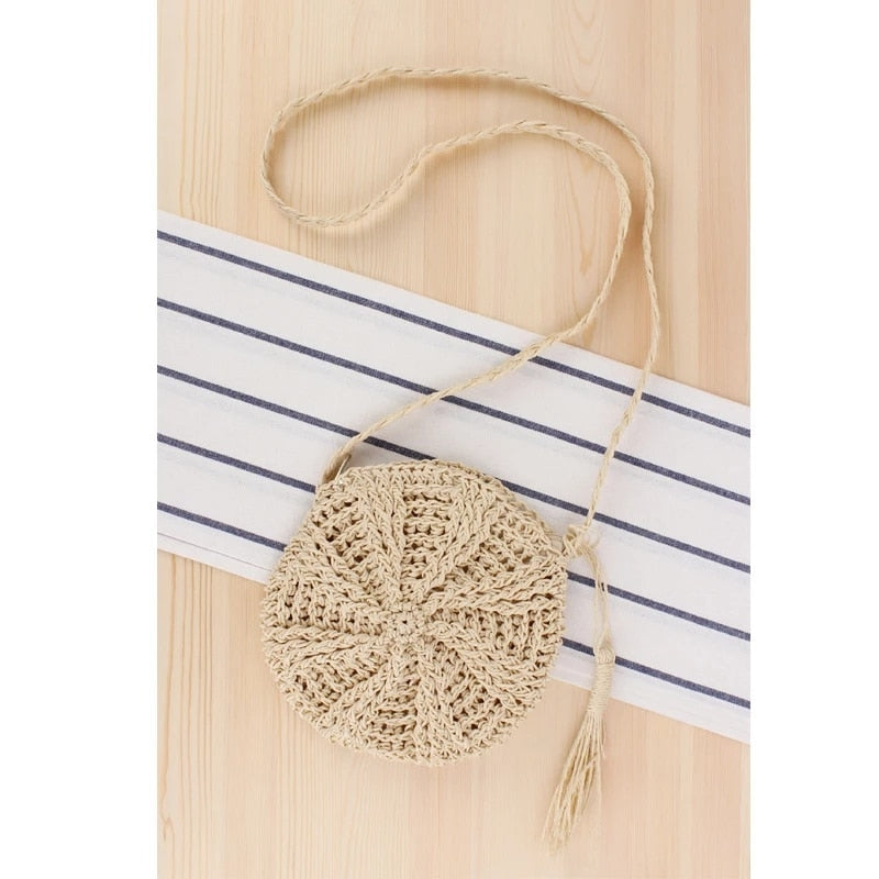 eybag Rattan Woven Round Women Straw Bag Handbag Knit Summer Beach Bag Woman Shoulder Messenger Bag Tassel Khaki Beige Crossbody Bags