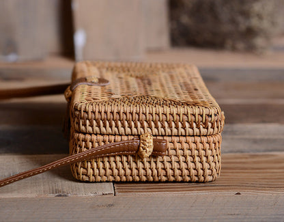 eybag Round Women Shoulder Bag Square Straw Beach Bags Wicker Bali Box Female Crossbody Bag Rattan Woven Summer Handbag Messenger Tote