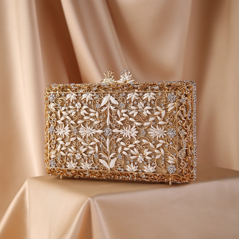 eybag Women 2022 Diamond Drip Floral Evening Bags Clutches For Party Wedding Rhinestones Evening Bag Clutch Purse Wallet Gold