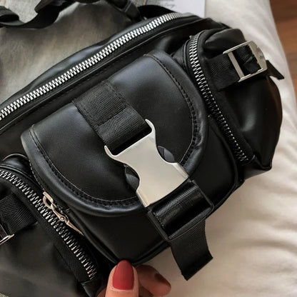 eybag Solid Pu Leather Handbag Women Chest Pack Punk Bag Women's Belt Waist Bag Women Waist Pack Cell Phone Mini Chest Bag