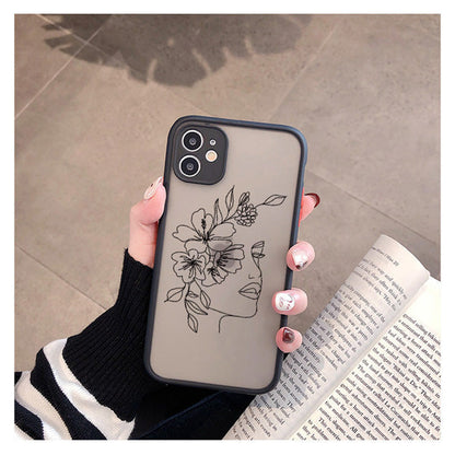 eybag ine Art Sketch Flower Girl Protection Phone Case For iPhone 12 11 13 Pro MAX X XS XR SE 2 6s 7 8 Plus Hard Translucent Cover