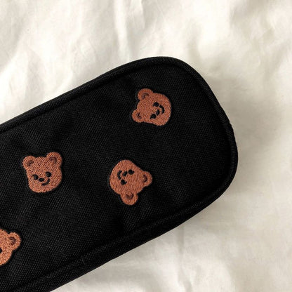 eybag Kawaii Bear Embroidery Canvas Pencil Bag Pen Case Kids Gift Cosmetic Stationery Pouch Office School Supplies