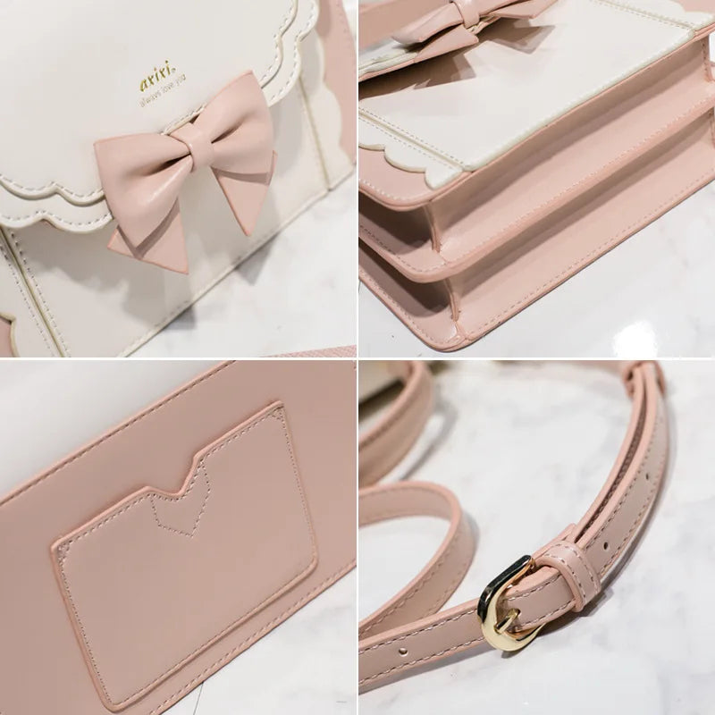 Lkblock Japan Fashion Cute Bow Shoulder Bags Women Sweet Handbag Famous Brand Designer Girl Leather Shoulder Bag Lolita Kawaii Clutch