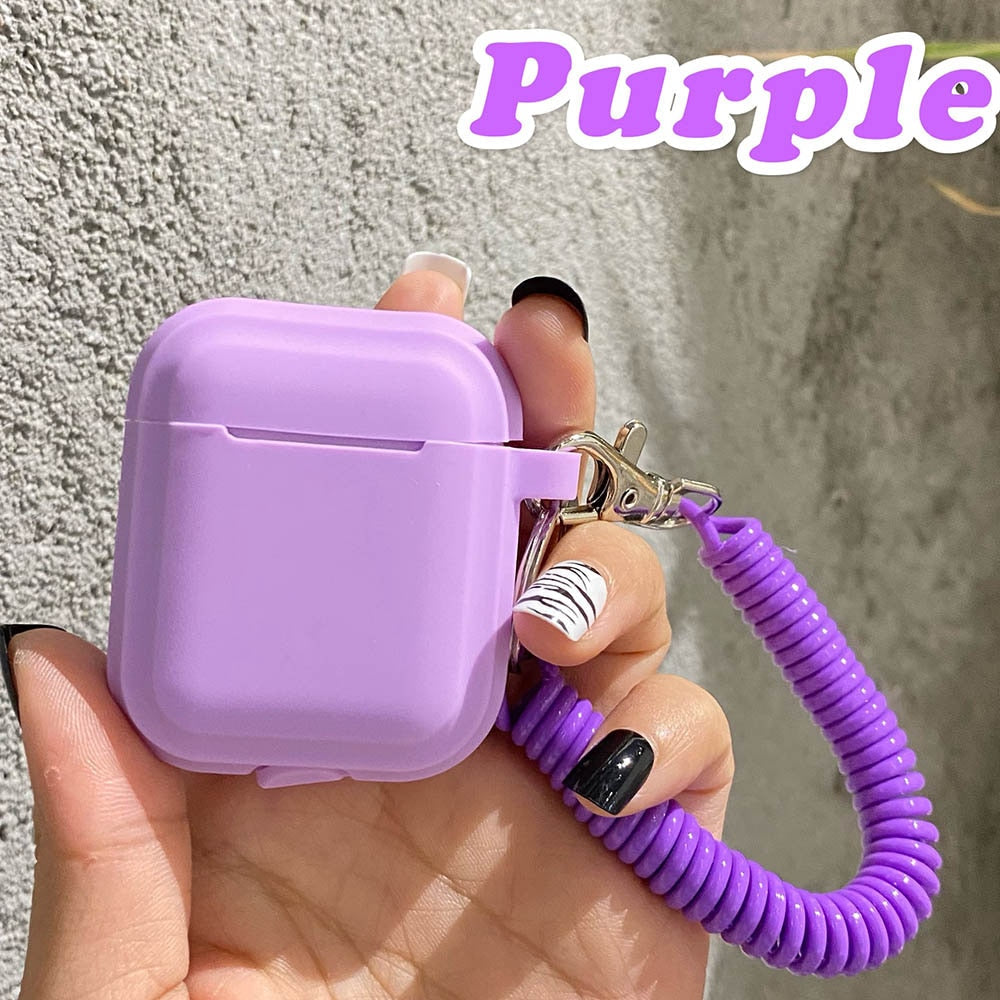 eybag Case For Airpods 1/2/3 Silicone Solid Color Protective Earphone Cover For Apple Air Pods Pro with Spring Fexible Chain Keyring