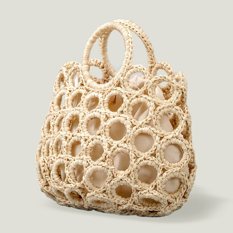 eybag Woven Round Women Handbags Summer Knitting Hollow Out Casual Rattan Beach Bags Female Fashion Hobos Purses