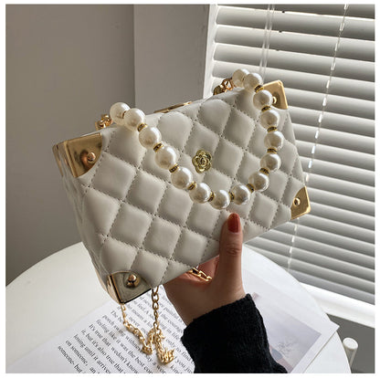 eybag Rhombus Lattice Shoulder Handbags for Women Luxury Leather Crossbody Bag Pearl Chain Tote Bag Ladies Solid Color Messenger Bags