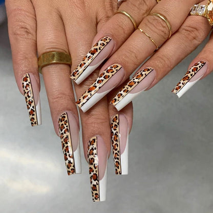 fall gel nails brown chrome nails dope nail designs trendy nails Pink Cow Design False Nail French Full Cover Long Coffin Fake Nails Glue DIY Manicure Nail Art Tools press on nails nail tips