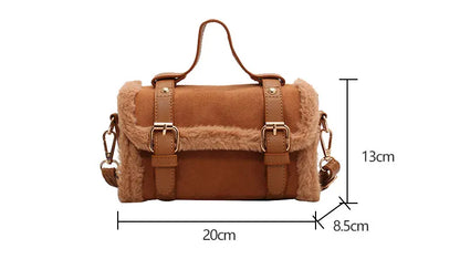 eybag Autumn Winter PU Women's Crossbody Bag  Ladies Vintage Satchels Patchwork Soft Plush  Handbags For Female Fahion Messenger Bag