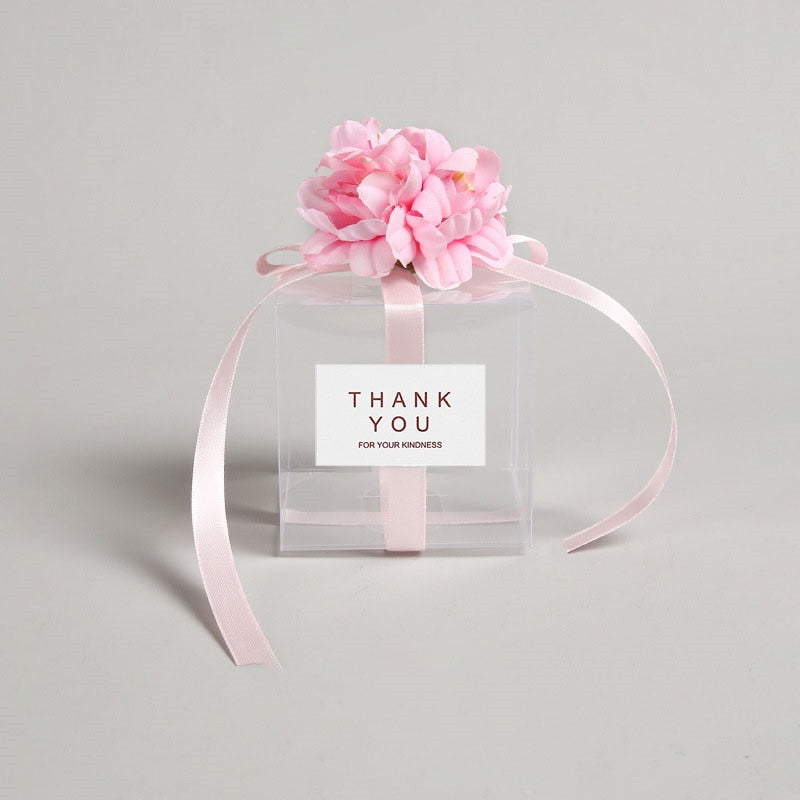 eybag 10/20/50pcs Transparent Gift Bags Thank You Artificial Flower Ribbon Wedding Souvenirs for Guests Matte Dragees Box for Baptism