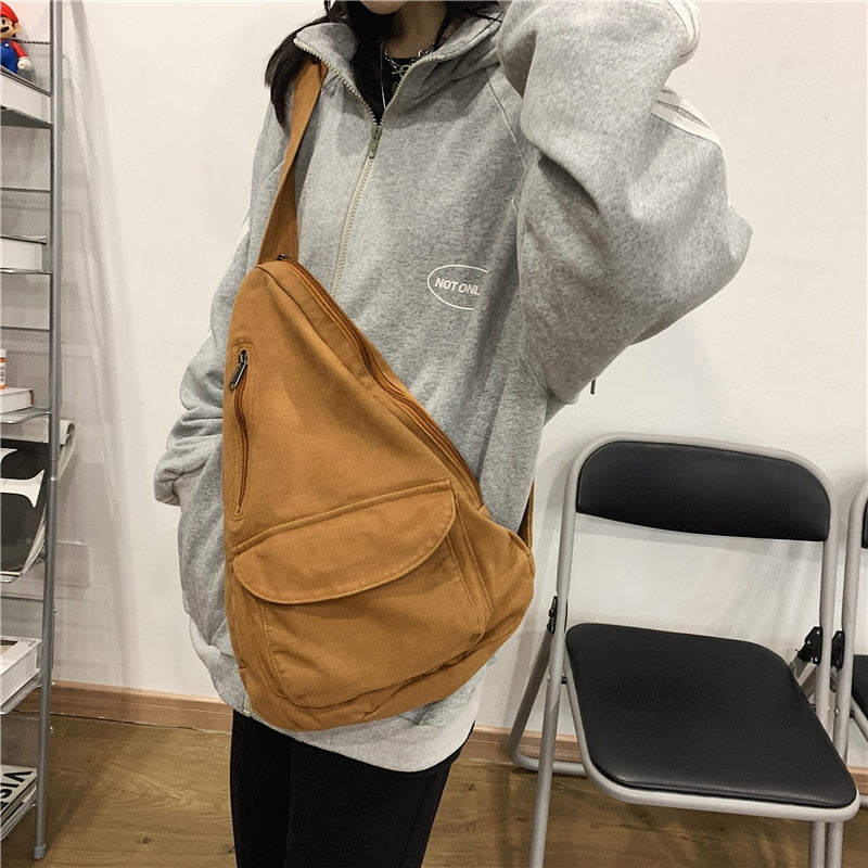 eybag Women Shoulder Messenger Bag Canvas Crossbody New Trend Fashion Female Bag Solid Color High Quality Ladies Chest Bag