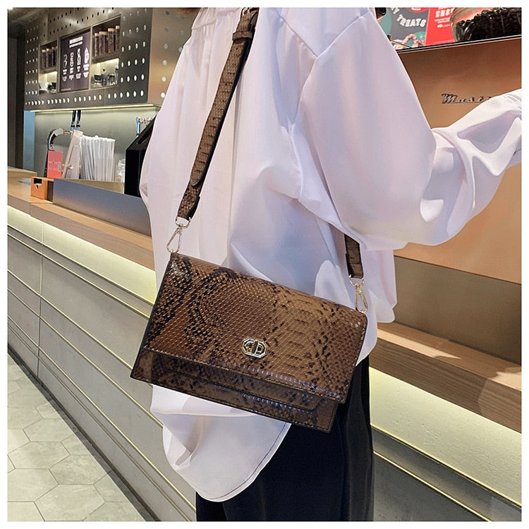 eybag Snake Pattern women flap bags PU Leather ladies Handbag Luxury Designer Wide Strap Sling bag for female Shoulder Crossbody Bag