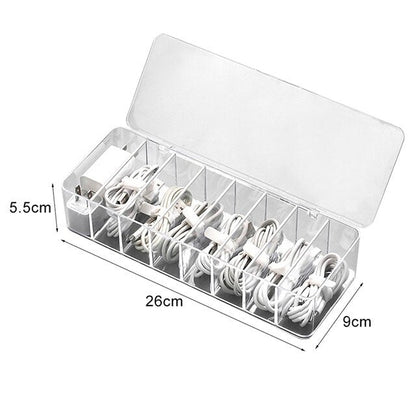 eybag Cable Storage Box Transparent Plastic Data Line Storage Container Desk Stationery Makeup Organizer Key Jewelry Box Office Holder