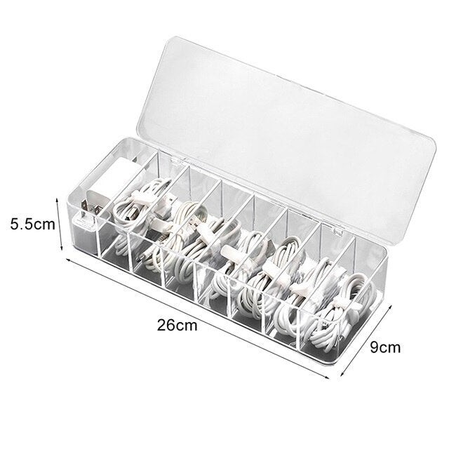 eybag Cable Storage Box Transparent Plastic Data Line Storage Container Desk Stationery Makeup Organizer Key Jewelry Box Office Holder