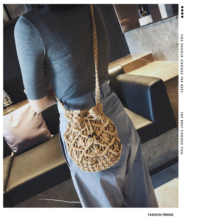 Lkblock Cotton Rope Woven Women's Shoulder Bag Bohemian Handmade Crossbody Bags Knitted Summer Bucket Straw Beach Bag Female Handbags