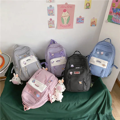 eybag Multi-pocket Solid Color Nylon Women Backpack College Style Large Capacity Travel Rucksack School Bags for Teenage Girl Boys