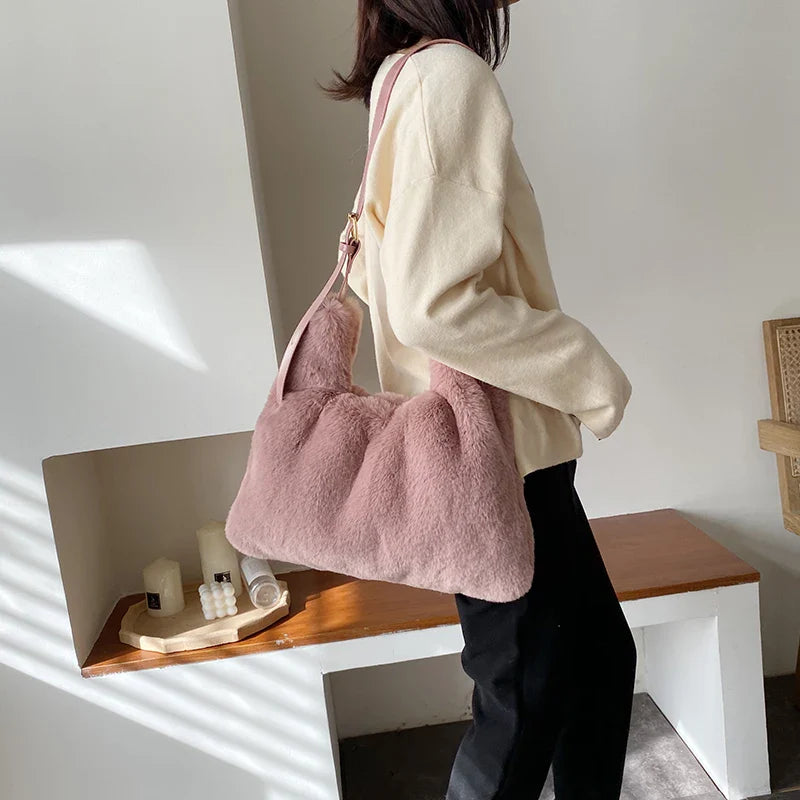 eybag Fluffy Bag For Women Big Shopper Shoulder Cute Crossbody Shopping Faux Fur Fashion Designer Luxury Sling Saddle Korean Bags