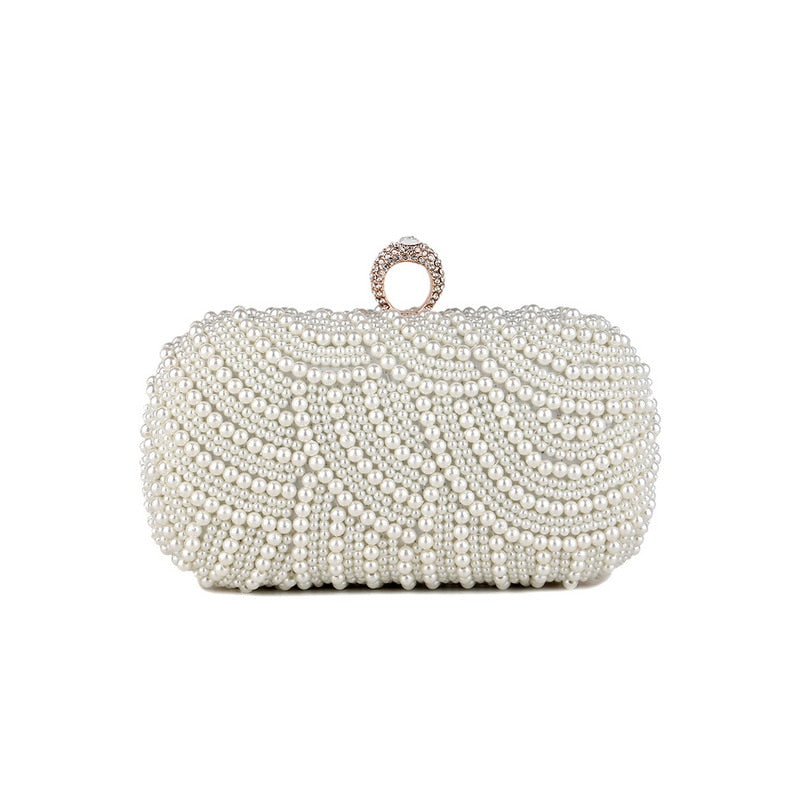 eybag  Beaded Wedding Bridal Evening Bags Hollow Fashion Women Clutch Pearl Diamonds Handbags Shell Design for Party Diner Purse