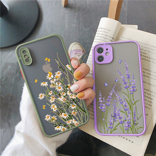 eybag Butterfly Lavender Higan Flower Phone Case For iphone 6s 7 8 plus SE 2 12 13 mini 11 pro max X XR XS Max Hard Shockproof Case