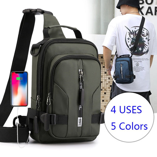 eybag Men Nylon Small Backpack Rucksack Cross Body Shoulder Bag with USB Charging Port Travel Male Sling Side Messenger Chest Bag Pack