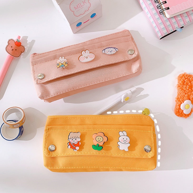 eybag Pencil Case Korean School Supplies Kawaii Pencil Bags Random Broochs Pen Case Trousse Scolaire For Girls School Pencil Cases