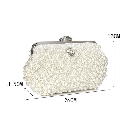 eybag  Beaded Wedding Bridal Evening Bags Hollow Fashion Women Clutch Pearl Diamonds Handbags Shell Design for Party Diner Purse