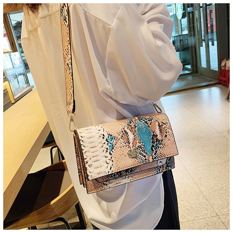 eybag Snake Pattern women flap bags PU Leather ladies Handbag Luxury Designer Wide Strap Sling bag for female Shoulder Crossbody Bag