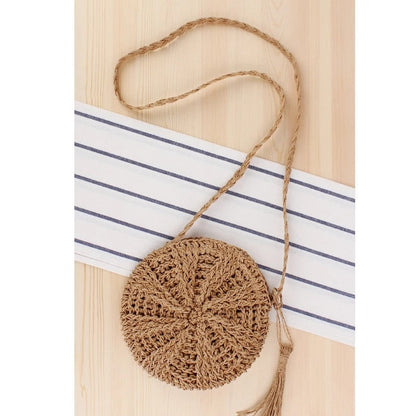 eybag Rattan Woven Round Women Straw Bag Handbag Knit Summer Beach Bag Woman Shoulder Messenger Bag Tassel Khaki Beige Crossbody Bags