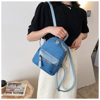 eybag Fashion Denim Women Backpack small Female Travel Backpacks Preppy style School Bag for girls Rucksack Daypack Sac A dos blue