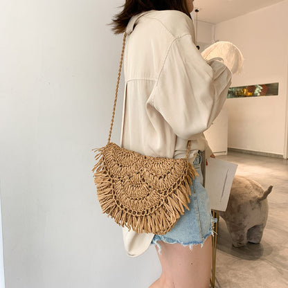 eybag Bohemian Hollow Tassel Rattan Women Shoulder Bags Wicker Woven Crossbody Bags Summer Beach Straw Bag Lady Clutches Female Purses