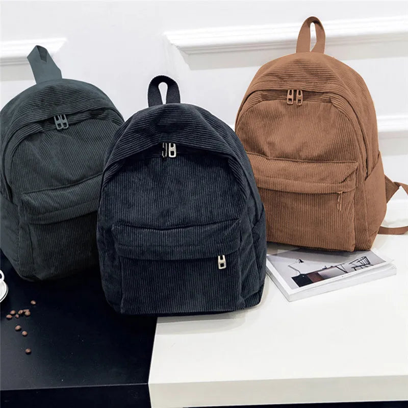 eybag Corduroy Backpack Fashion Women Bookbags Pure Color Shoulder Bag Teenger Girl Travel Bags Female Mochila Striped Rucksack