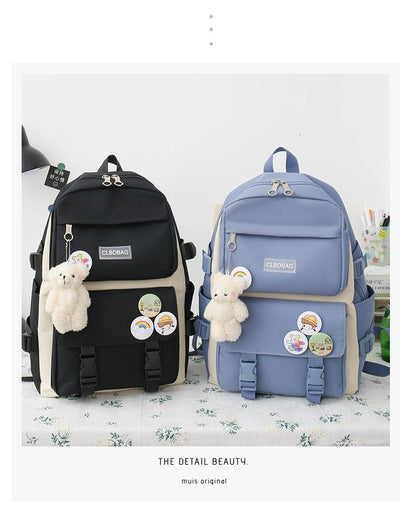 eybag Women Laptop Backpack 4 Pcs Set Harajuku Canvas School Bags For Teenage Girls Kawaii College Student Kids Book Bag Rucksack