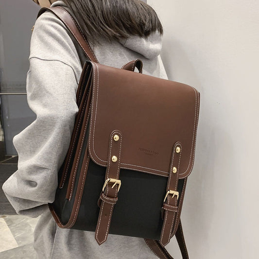 eybag Retro Fashion Woman Backpack Pu Leather Big School Backpack Bags for Teenagers Girls Simple New Designer Hand Shoulder Bags