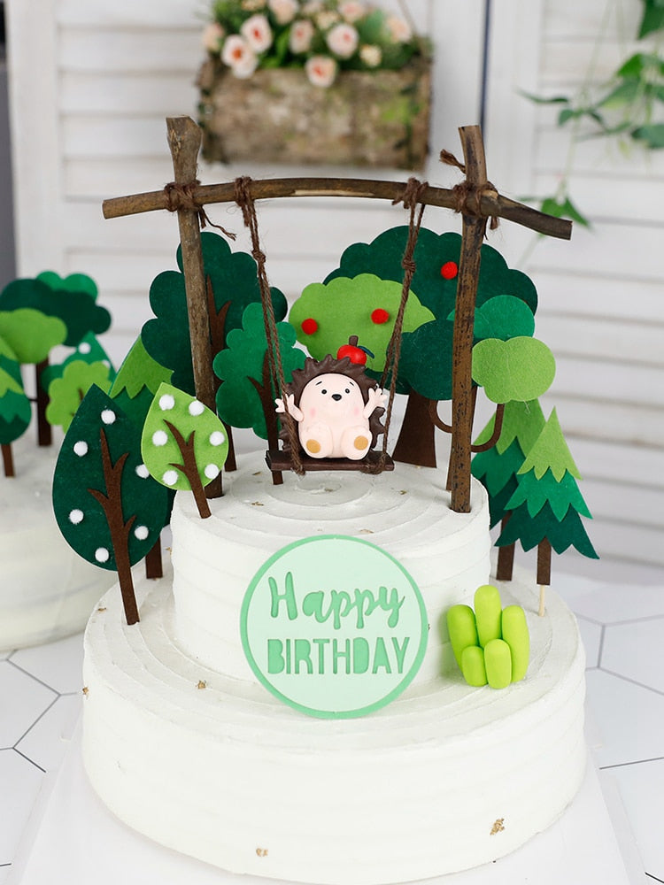 Party decoration hot sale new Cake  topper Birthday party decorations tree hedgehog a swing  cake topper Hawaiian Summer Wedding Party