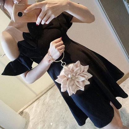 Lkblock Elegant Satin Floral Evening Mini Bag Luxury Lady's Rhinestone round Handbag Wedding Party clutch purse for women FTB343